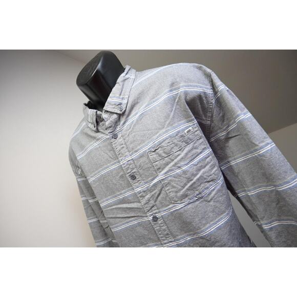 Vans Button Up Dress Shirt Skateboard Long Sleeve Gray Striped Mens Size 2XL XXL - Picture 1 of 8